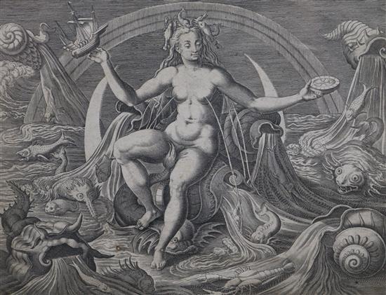 Early engraving, maritime, 7 x 9in.